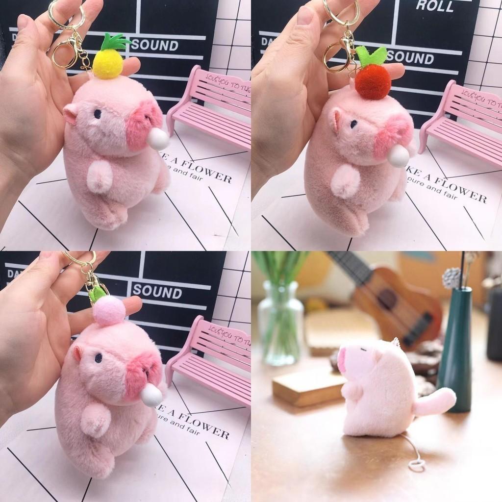 Cute Pink Pp Cotton Capybara Keychain Short Plush Bubble-blowing Animal Charm