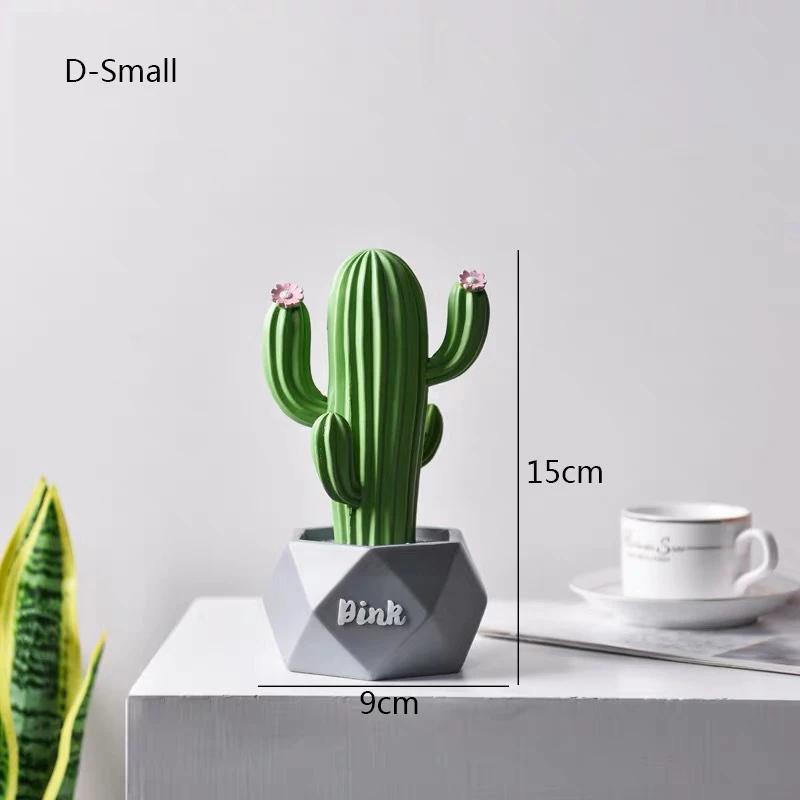 

Nordic Creative Home Decor Artificial Cactus Resin Statue Succulents Plant Potted Figurines Living Room Desktop Decoration