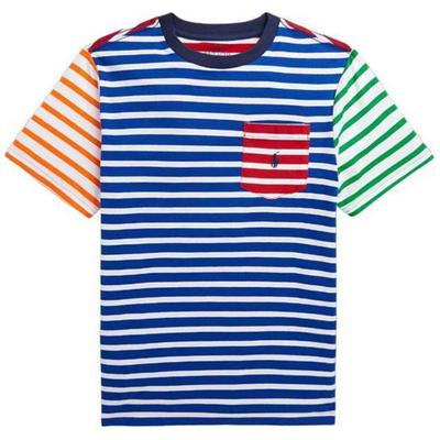 Polo T-Shirt Striped Embroidered Logo Crew Neck Short Sleeve Kids Tops Blue 323926790-001