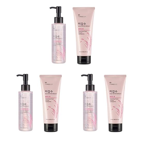 The Face Shop Ryžių vandens ryškus valomasis aliejus + putų rinkinys (3 parinktys)