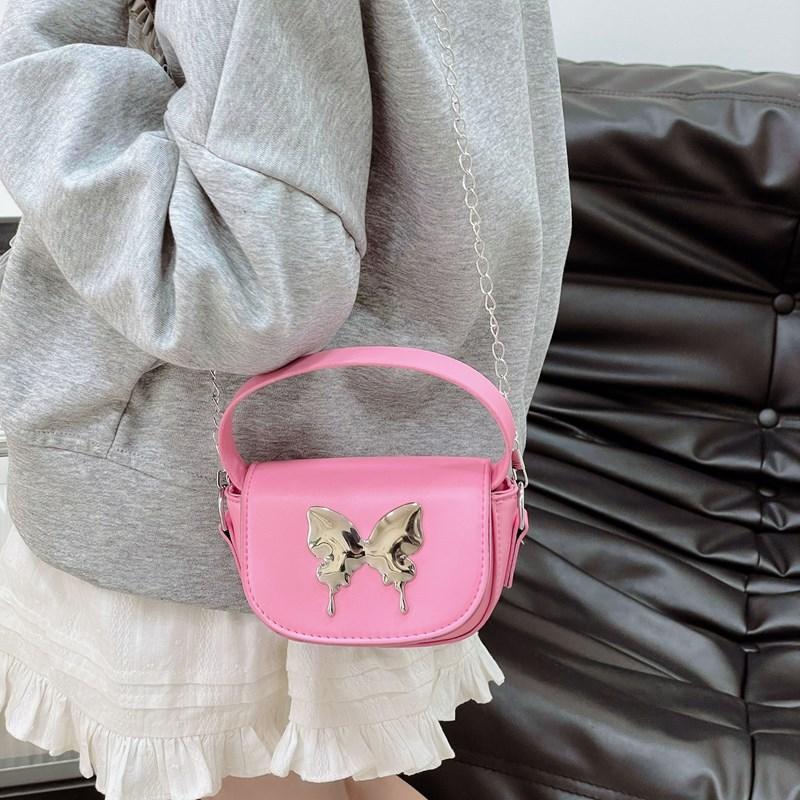 Einfache und modische kleine quadratische Tasche Damen 2025 neues Modell mit Kindertasche Schmetterling niedlich einfarbig Snack Schulter Umhängetasche