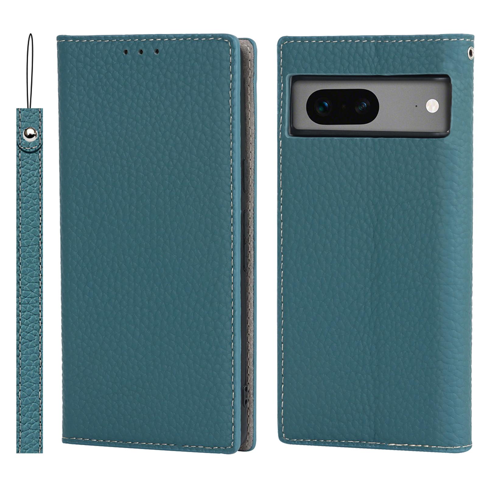 

Чехол для телефона из натуральной кожи для Google Pixel 7a, Чехол-кошелек с текстурой личи и подставкой для смартфона со шнурком Baby Blue