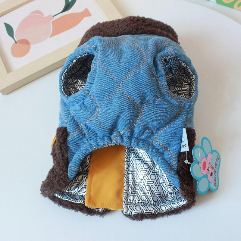 Thick Denim Dog Sweater Small Breeds Winter Warm Cotton Pet Clothing With Leash Hole