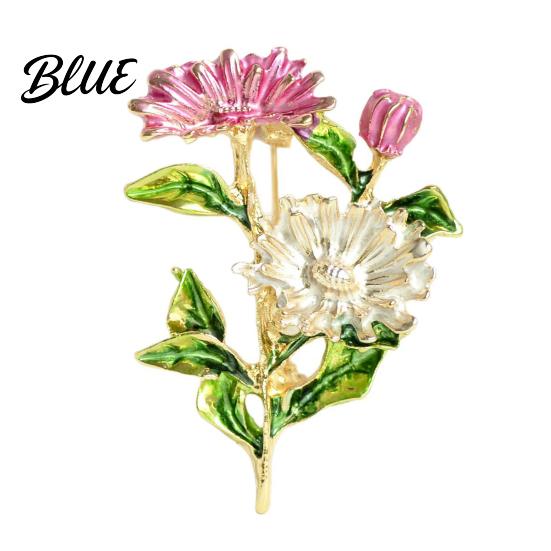 Windbreaker Brooch Pin Enamel Coloring Three Chrysanthemums Design Zinc Alloy