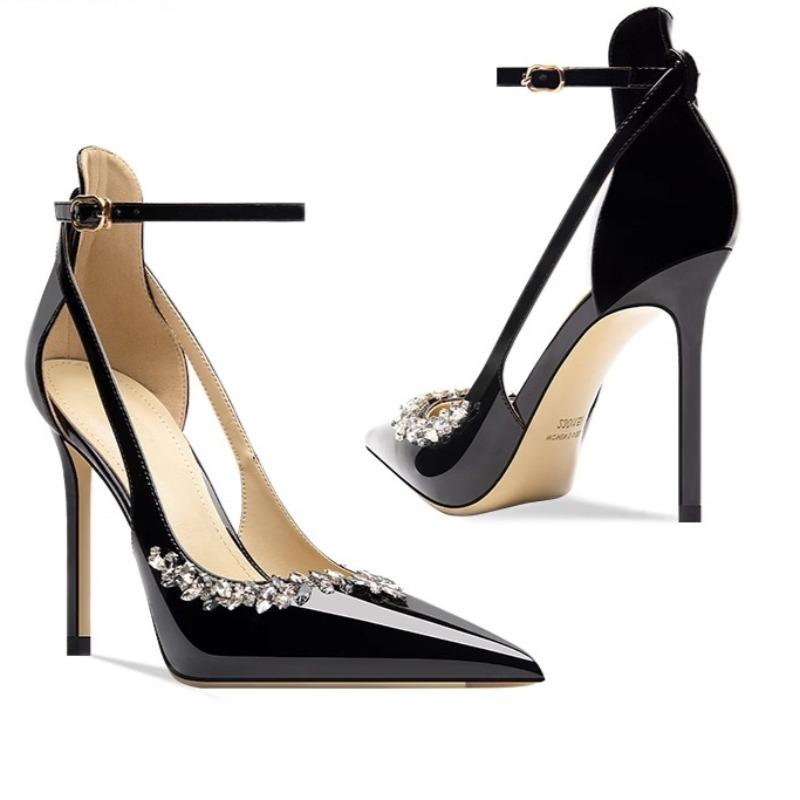 Wiosenne Nowe Buty na Cienkim Obcasie dla Kobiet Szpiczasty Czubek Płytkie Wycięcie Cyrkonie z Antypoślizgowym Odpornym na Ścieranie Wysokim Obcasem