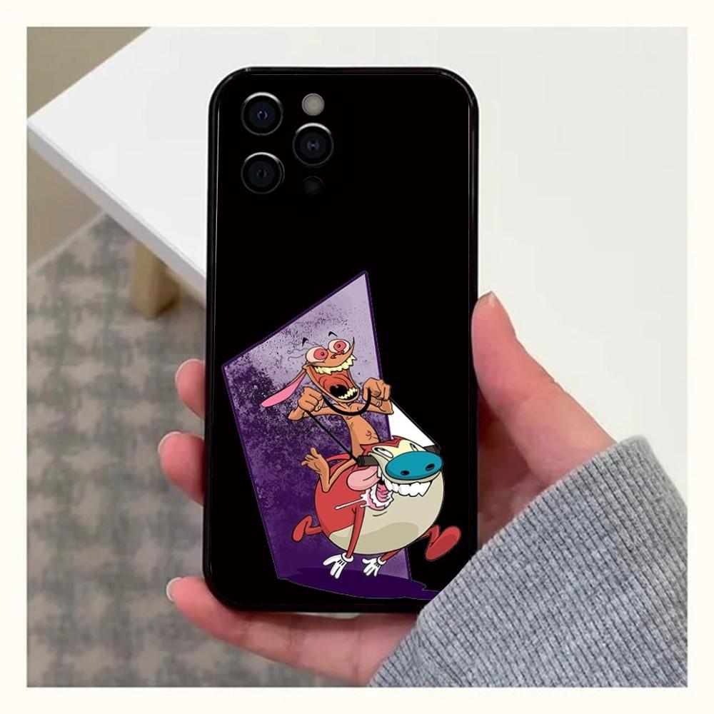Anime Ren and S-stimpy Phone Case For Apple iPhone 15,14,13,12,11,Pro,X,XS,Max,XR,Plus,Mini Soft Black Cover