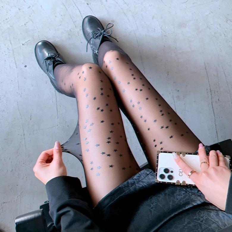 Spring and summer thin gypsy star printed stockings fashion pantyhose versatile arbitrary cut anti-hook sexy black stockings 15D