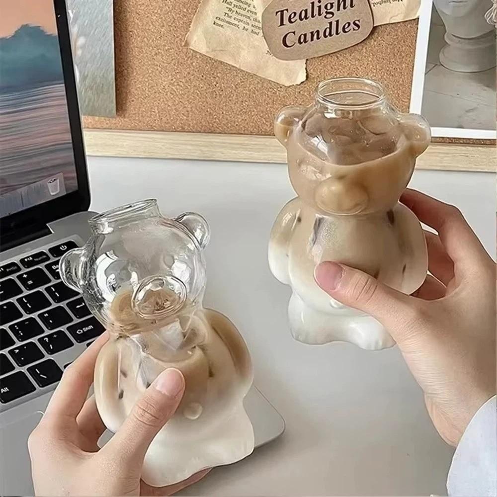 Transparent Bear Coffee Mug 320ML Milk Tea Straw Cup Multi-purpose Clear Bear Glassware Milk