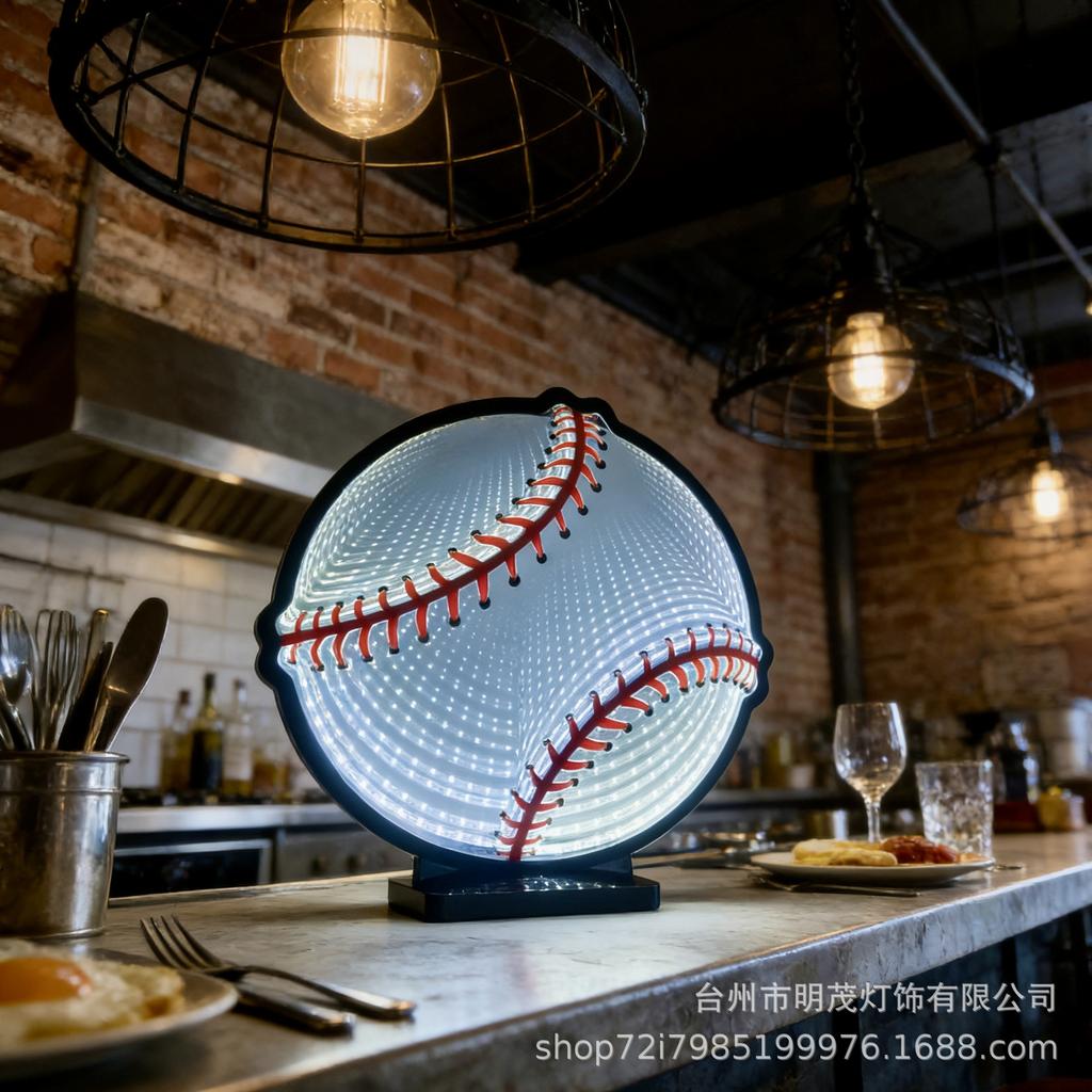 LED Baseball Infinity Mirror Neon Decor Light for Bedroom & Party