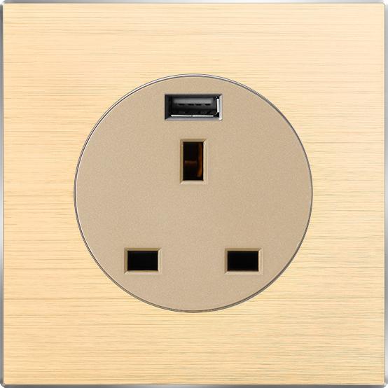 Hoge Kwaliteit Retro Stijl Aluminium Wandlichtschakelaar - Koffiekleurige LED Indicator met Resetknop Universele Elektrische Socket