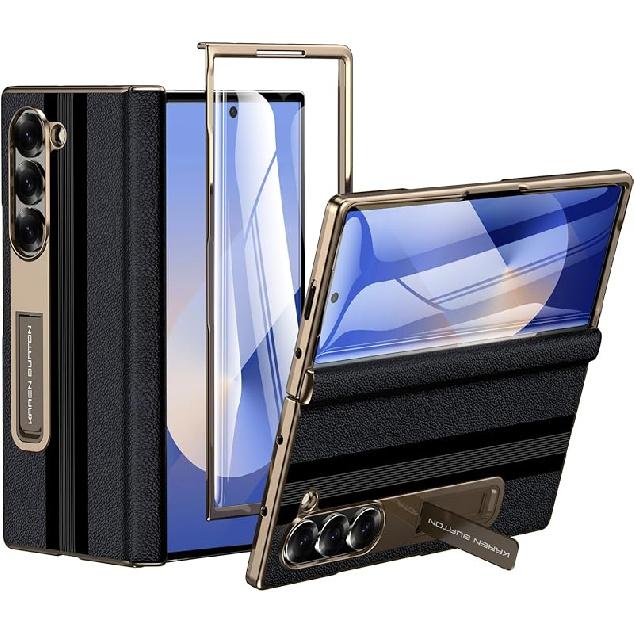 for Samsung Galaxy Z Fold 6 Phone Case [Luxury Premier Genuine Leather] [Full Body Hinge Protection] [Built-in Screen Protector] [Kickstand Slim