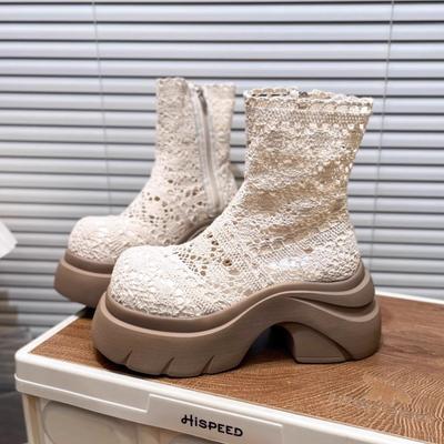 Thick-soled Lace Mesh Cool Boots Women's Hollow Breathable Short Boots Thin Martin Boots