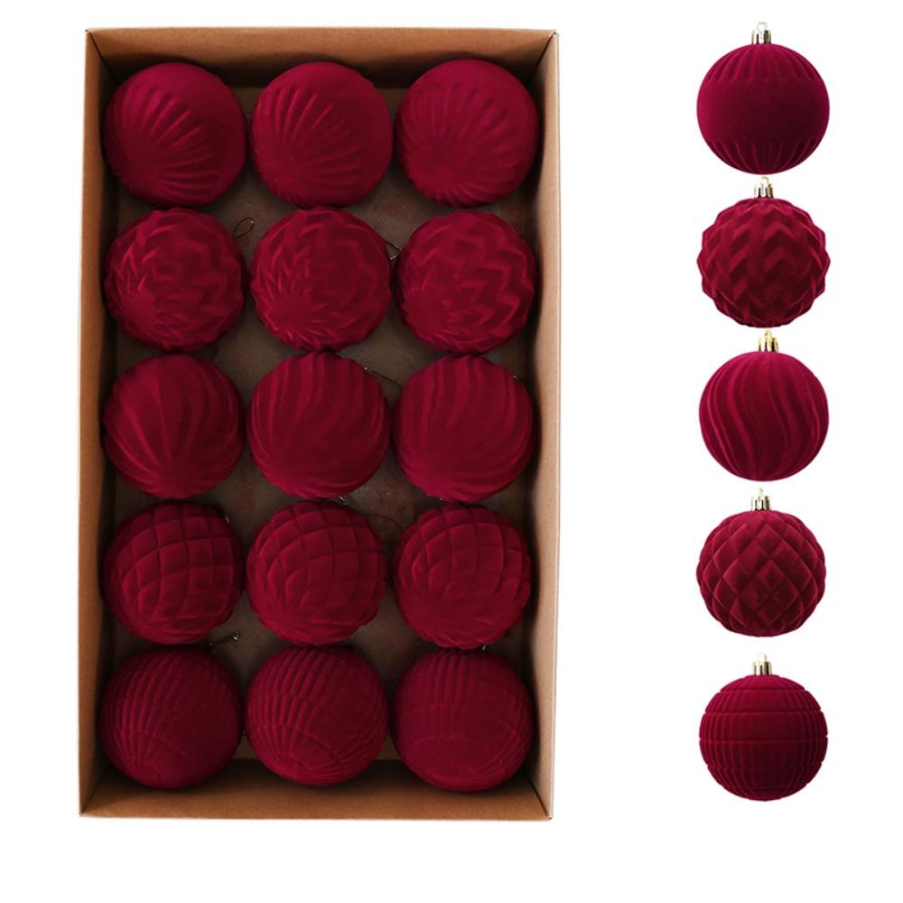 Break-Resistant Velvet Christmas Hanging Balls 8 CM Red Tree Hangable Bauble Set Indoor Decor