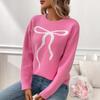 Spring and Autumn Cute Casual Bow Printed Round Neck Women's Sweaters