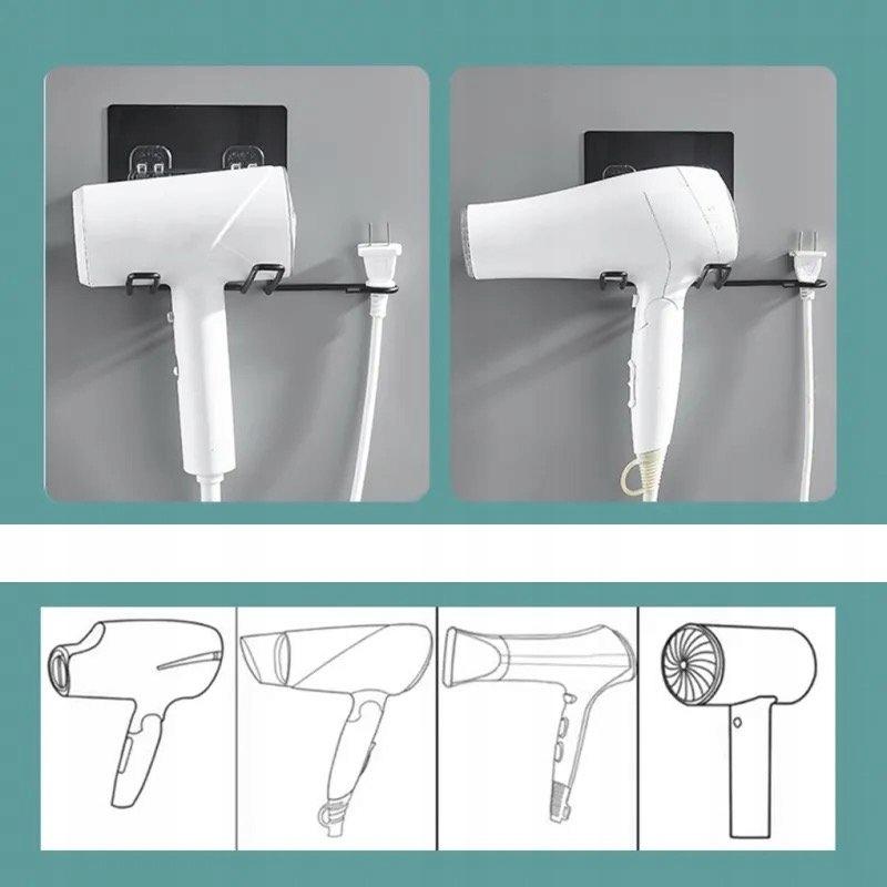 Support de Sèche-Cheveux pour Salle de Bain Noir Mat