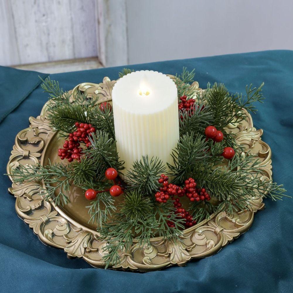 Anéis de vela românticos, castiçal de flores artificiais, guirlanda de velas, decoração de Natal