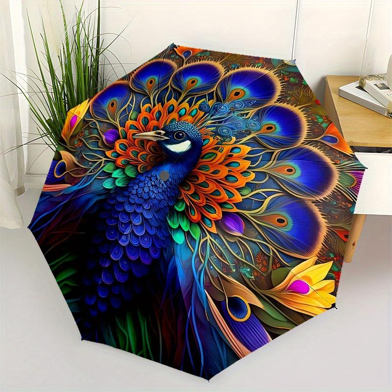 Colorful Peacock Feather Mandala Wall Art DecorUmbrellaPortable 3-Fold Compact Umbrella for Men & Women Gift