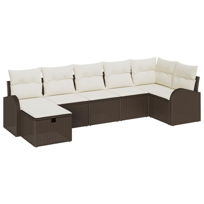 VidaXL Ensemble de Canapé de Jardin 7 Pièces avec Coussins Marron en Rattan Synthétique 3359097