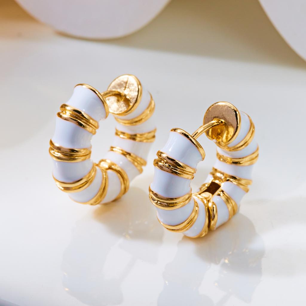 French Romantic Retro Enamel Round Hoop Earrings Colorful Dripping Oil Huggies For Women Elegant Party Jewelry