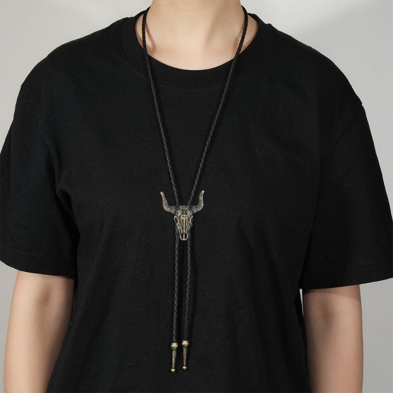 Stylish PU Leather Wax Cord Bolo Tie Necklace For Women Men Lightweight Necktie Practical Alloy Chain Jewelry Accessory