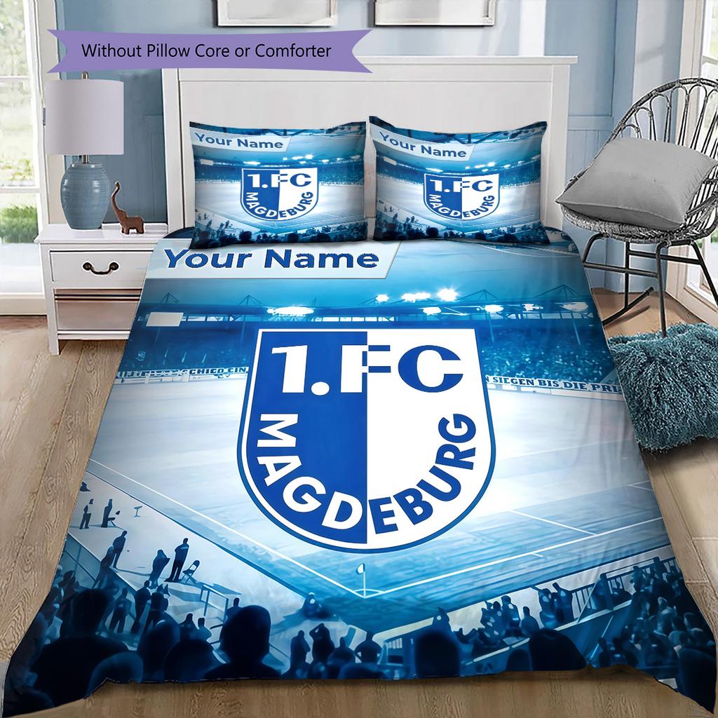 Benutzerdefinierter Name 1. FC Magdeburg Bettwäsche, Steppbett-Set Bettbezug Kissenbezug Zuhause Geburtstagsgeschenk(1 Bettbezug + 2 Kissenbezüge, ohne Füllung) -HE1