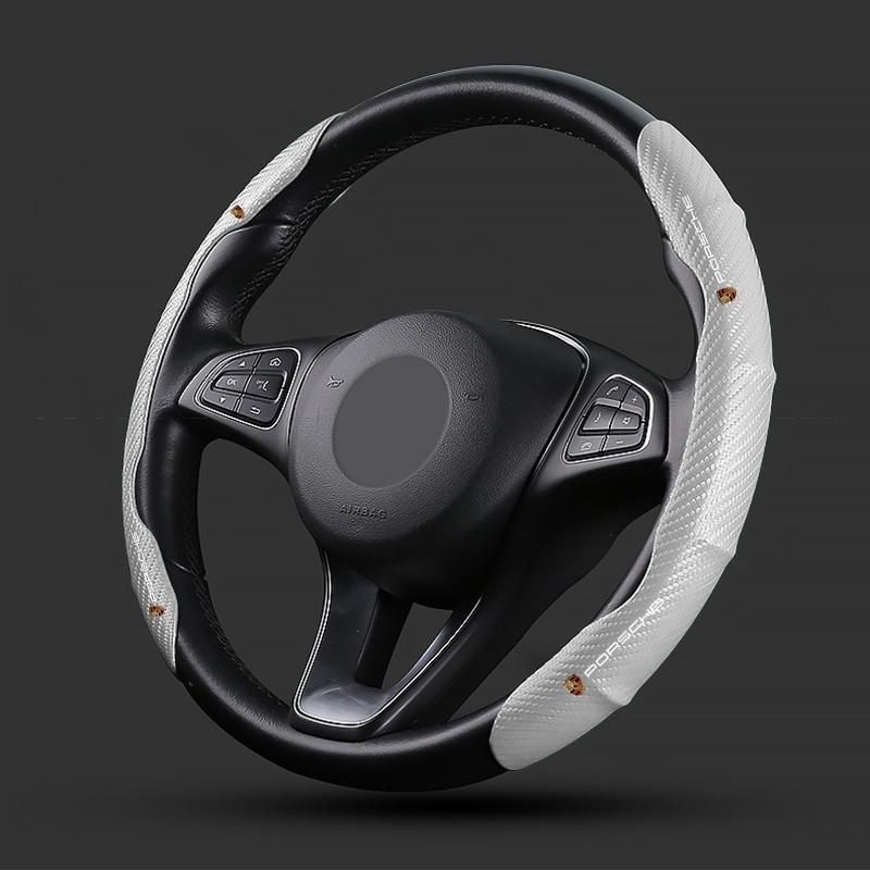 2pcs Carbon Fiber Non-Slip Steering Wheel Cover Car Accessories For Porsche Boxster Cayenne Panamera Macan Cayman 911 918 996 917 991