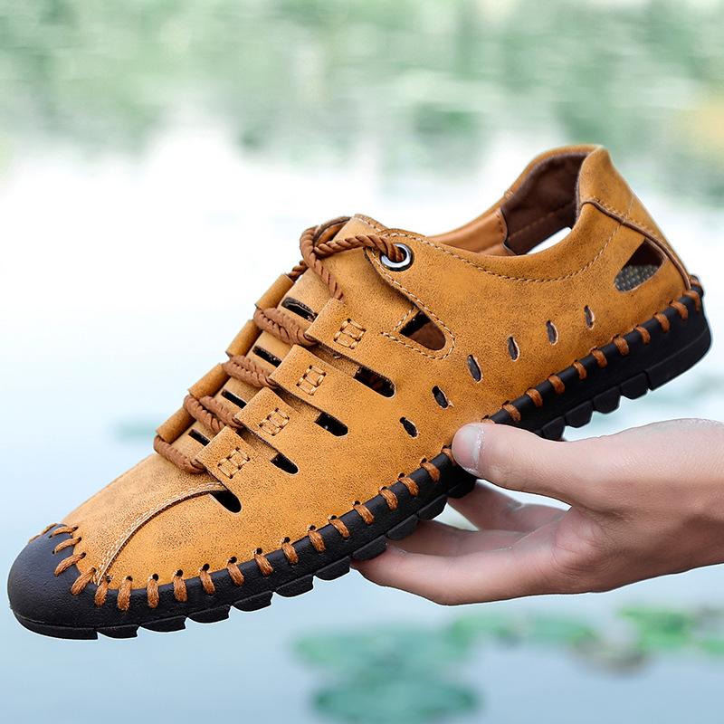 Outdoor breathable soft bottom hole handmade men's shoes men's hollow casual shoes