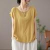 Plus Size Women's Cotton Linen Short Sleeve T-Shirt Loose Fit Crew Neck Round Neck Casual Top Summer Vintage Tops