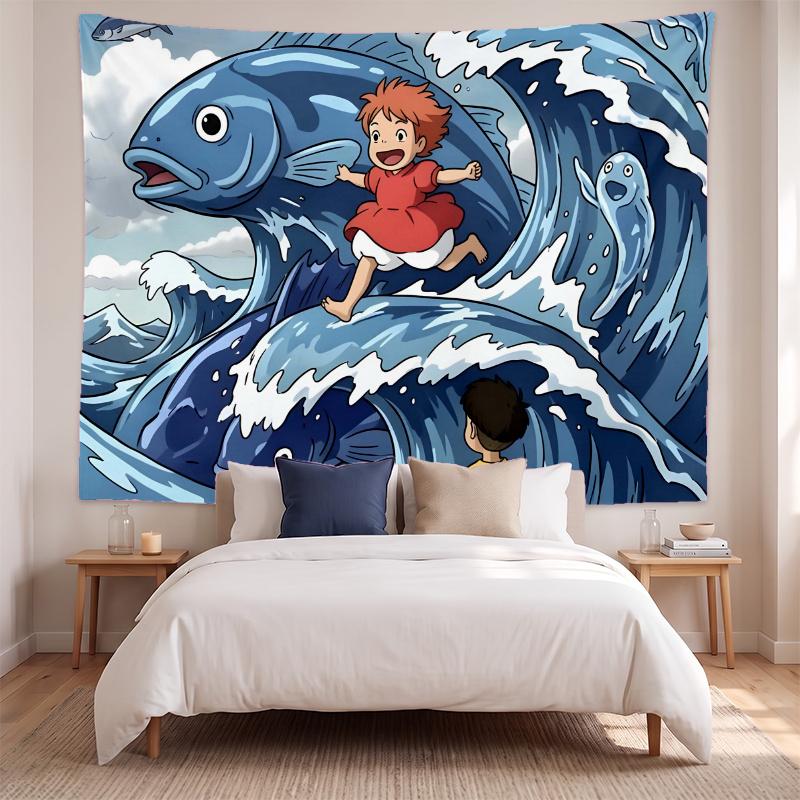 Ponyo (19) Meno kūrinio sieninis gobelenas namų miegamojo svetainės dekoravimui Puiki dovanos idėja