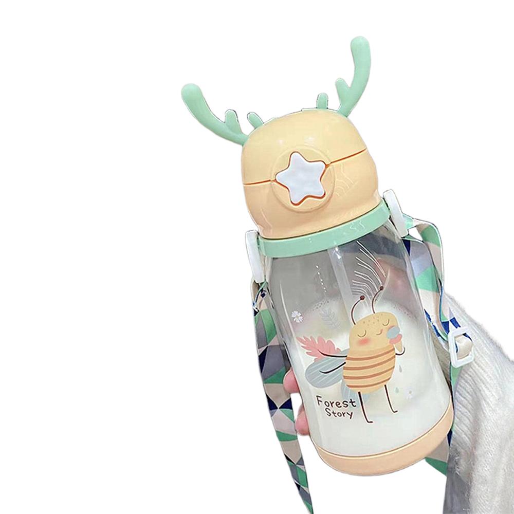 600ml Cartoon Water Bottle Children Net Red Plastic Antler Straw Water Cup Portable Polychrome Large Capacity Water Bottle Summe
