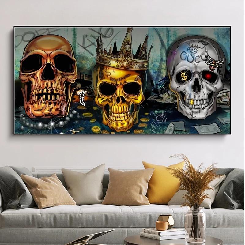 Modern Abstract Skull Art Street Mural Poster and Graffiti Wall Printed On Canvas Suitable for Living Room Home Decoration