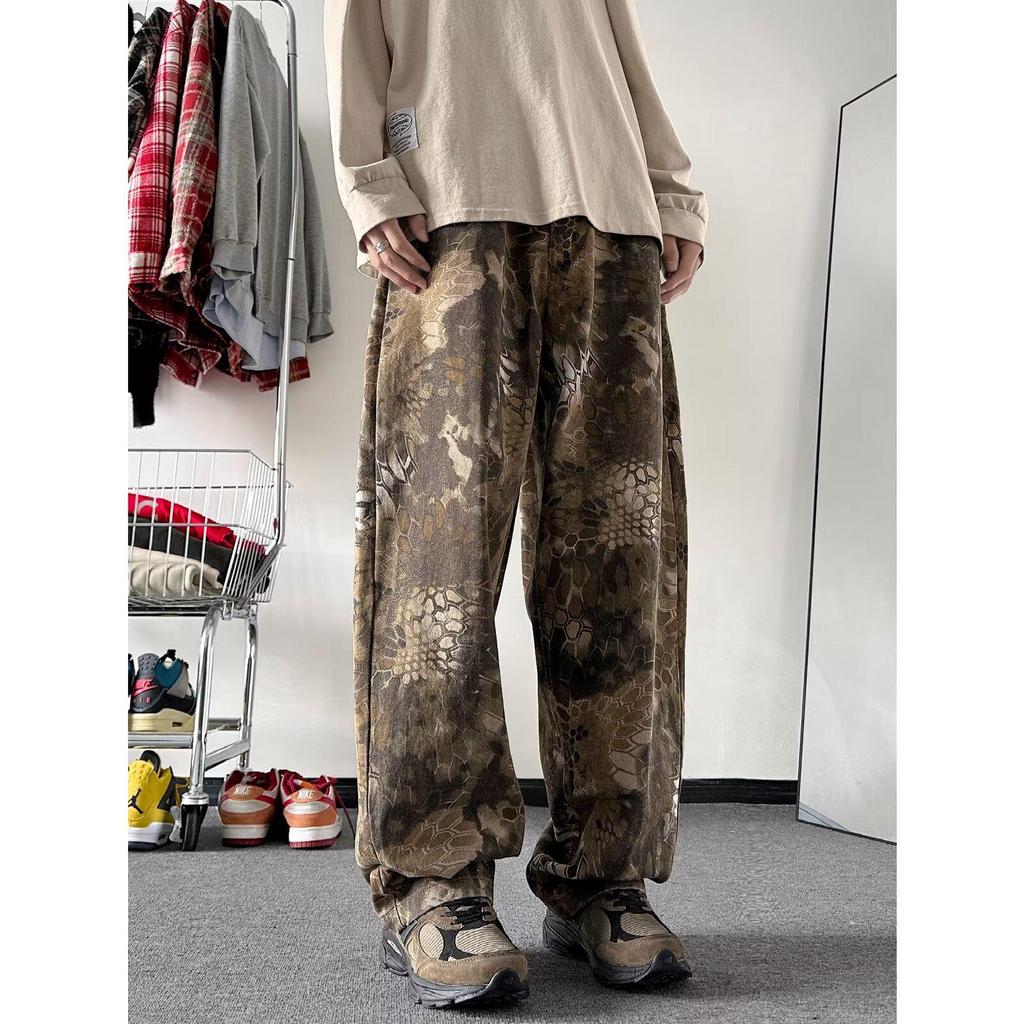 Men's American Retro Snake Print Camouflage Jeans