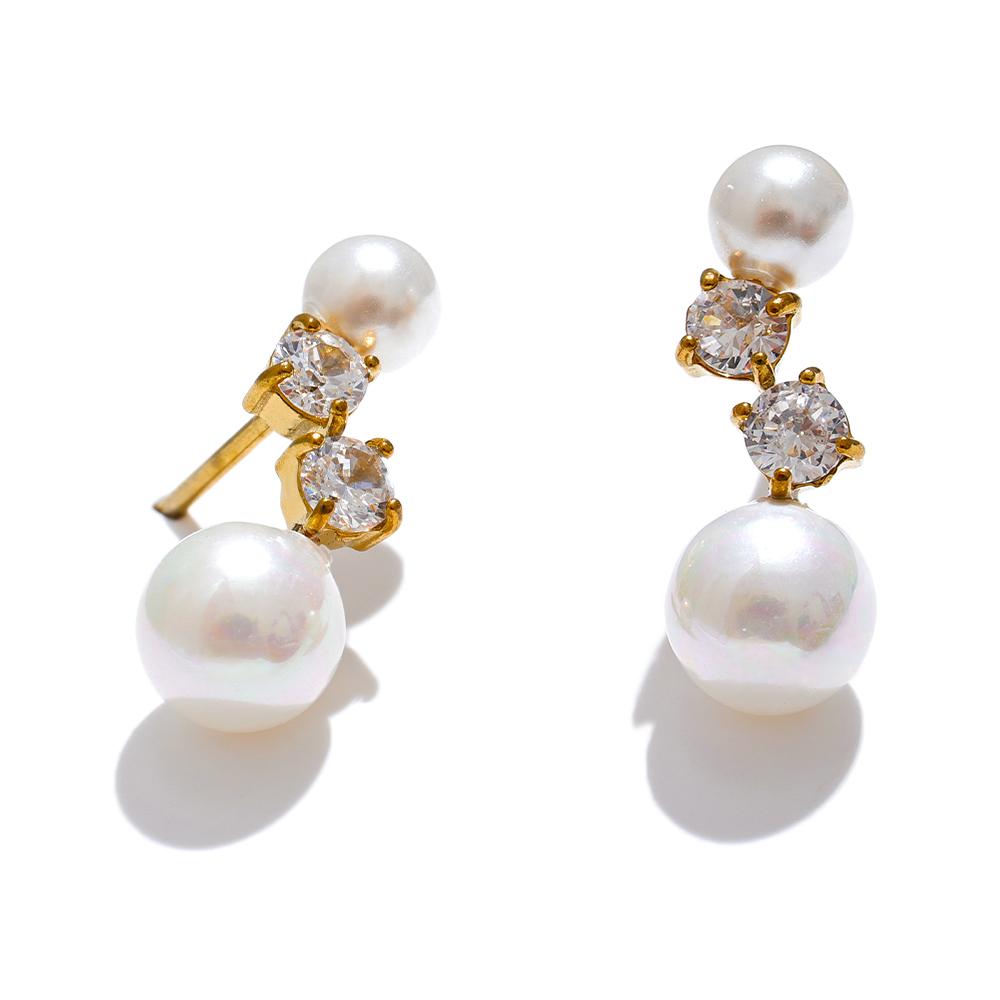 

Yhpup Delicate Imitation Pearls Zircon Fashion Stud Earrings High Quality Stainless Steel Trendy Versatile Daily Jewelry