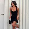 Spring and Autumn New Women's Clothing Solid Color Wood-ear Edge High Waist Strap Dress