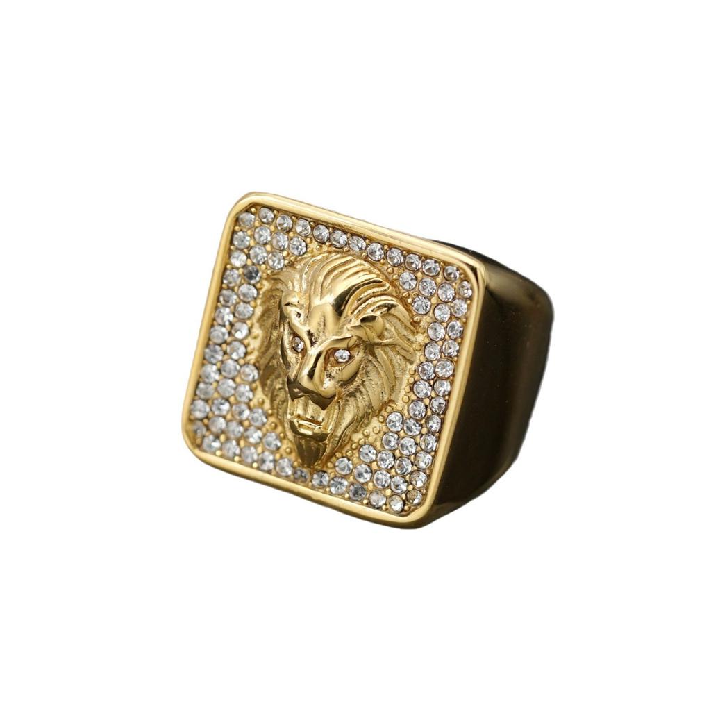 New 316L Stainless Steel Men lion Ring with rhinestone Rock Party for Biker Rider Male Boyfriend Jewelry Best Gift