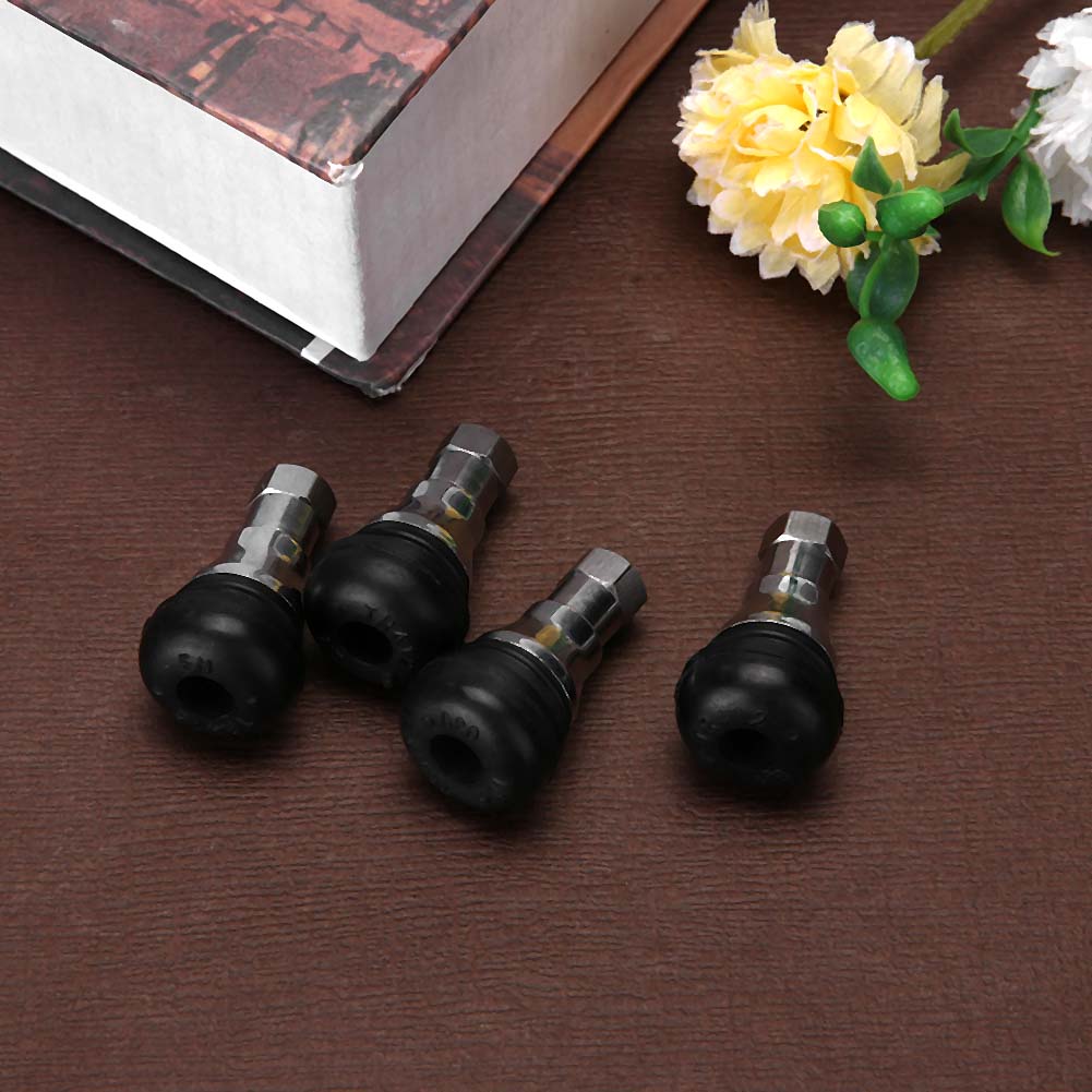4pcs Universal Tubeless Rubber Car Chrome Rubber Dustproof Easy Installation Tyre Valve Stem Cap Snap for Standard 11mm Rim Hole