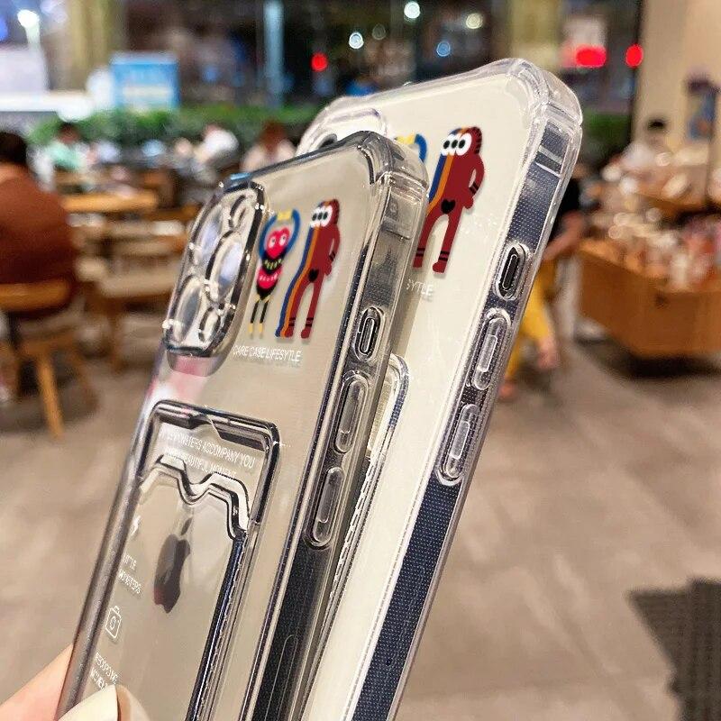 Divertente Custodia per Telefono Mostro Per iPhone 11 Custodia iPhone 14 Pro 12 13 15 Pro Max XR XS 7 8 Plus SE Trasparente con Supporto Porta Carte