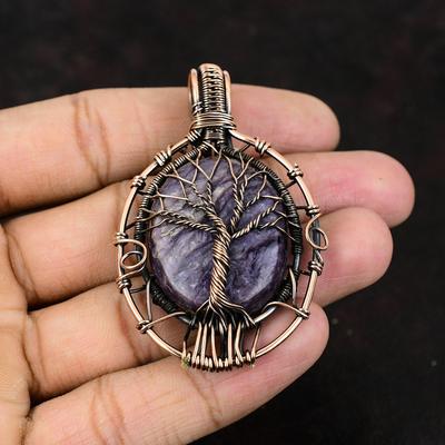 Baum des Lebens Charoit Anhänger Edelstein Anhänger Kupferdraht gewickelt Anhänger Handgefertigter Designer Anhänger Echter Charoit Schmuck Geschenk für Frauen