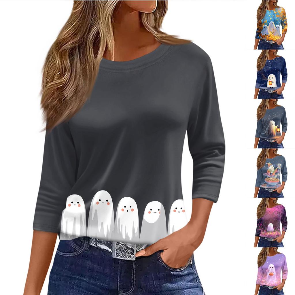 Women's O-neck 3/4 Sleeve  Printed Top