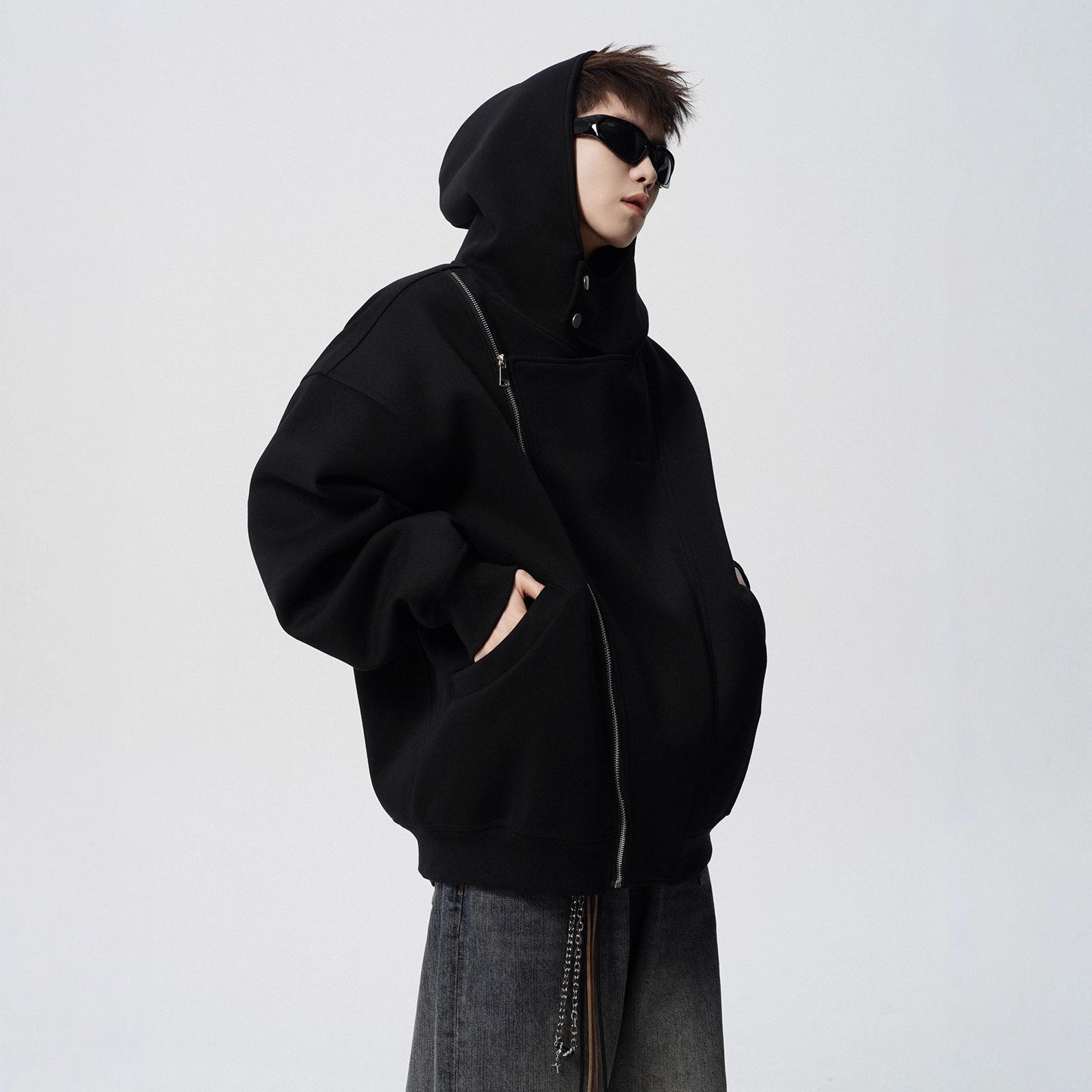 

Кардиган на двойной молнии, мужской осенний, американский, универсальный, куртка для пары, свободный кардиган с капюшоном XXL чёрный