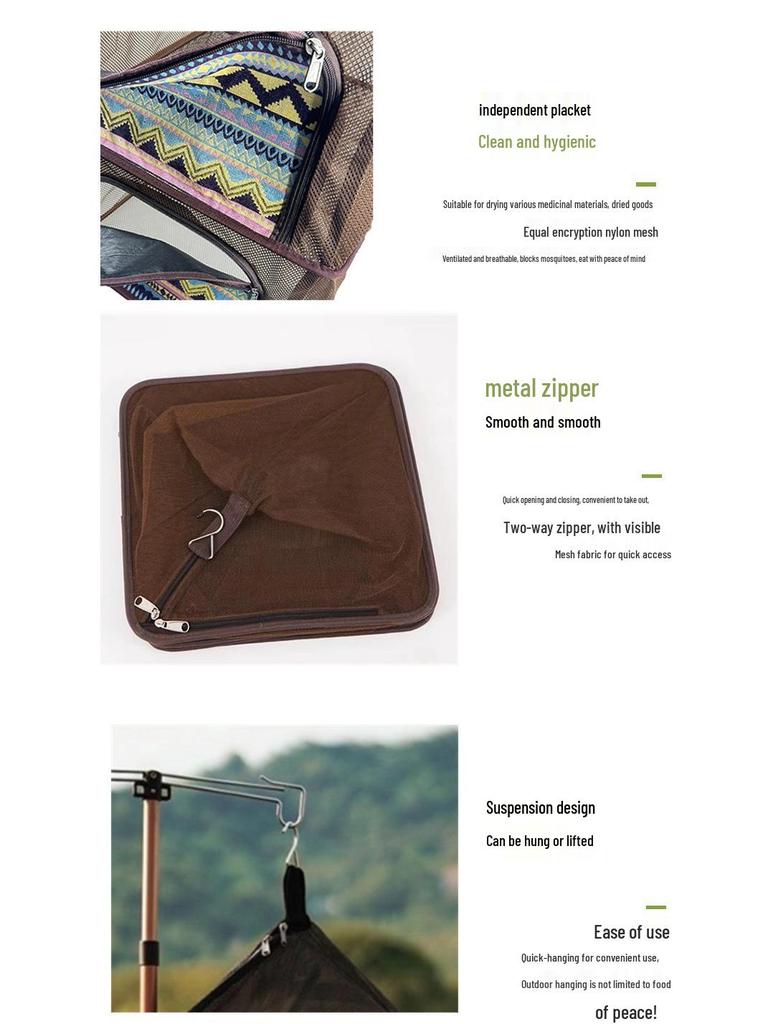 Four-Layer Outdoor Folding Drying Rack for Cutlery, Fruits, and Vegetables with Mosquito-Proof Netting