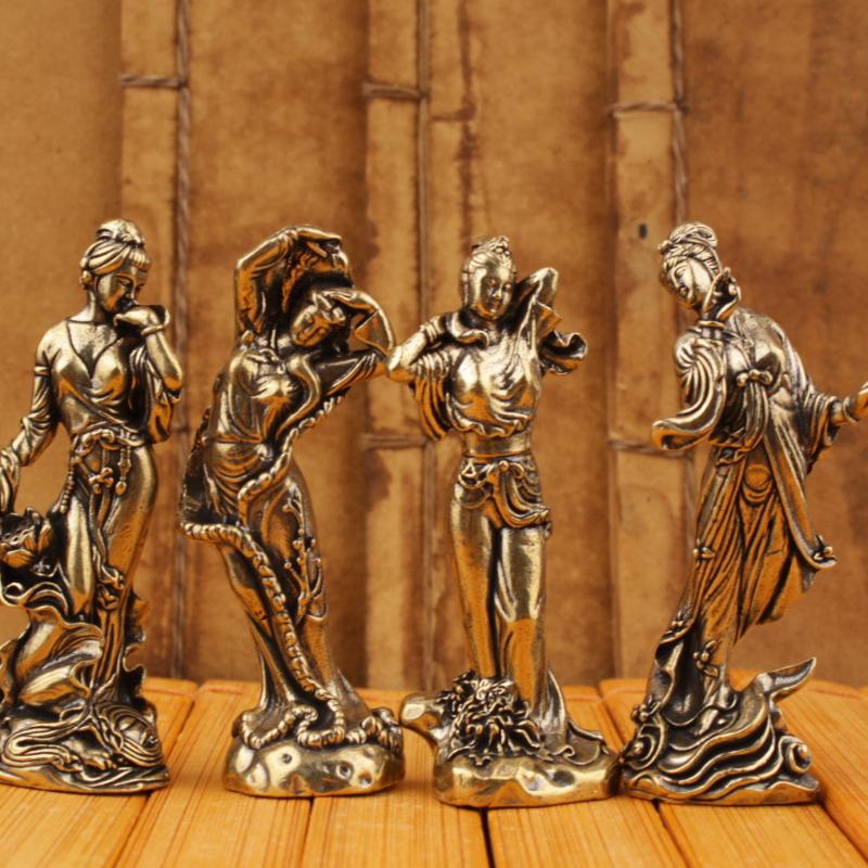1Pc Brass Retro Beautiful Wizard Characters Figurines Brass Halloween Witch Small Statue Ornament Desktop Home Decoration Crafts