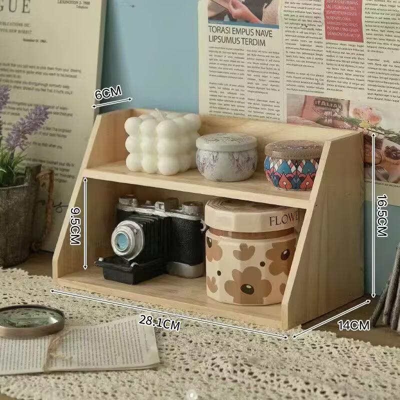 Zakka Wall-Mounted Wooden Desk Organizer - Multi-layer Retro Storage Rack