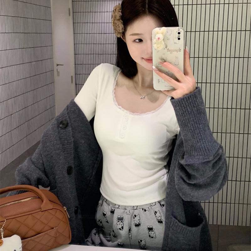 Top din catifea cu guler pătrat coreean de toamnă/iarnă pentru femei - cămașă cu mânecă lungă, caldă, subțire