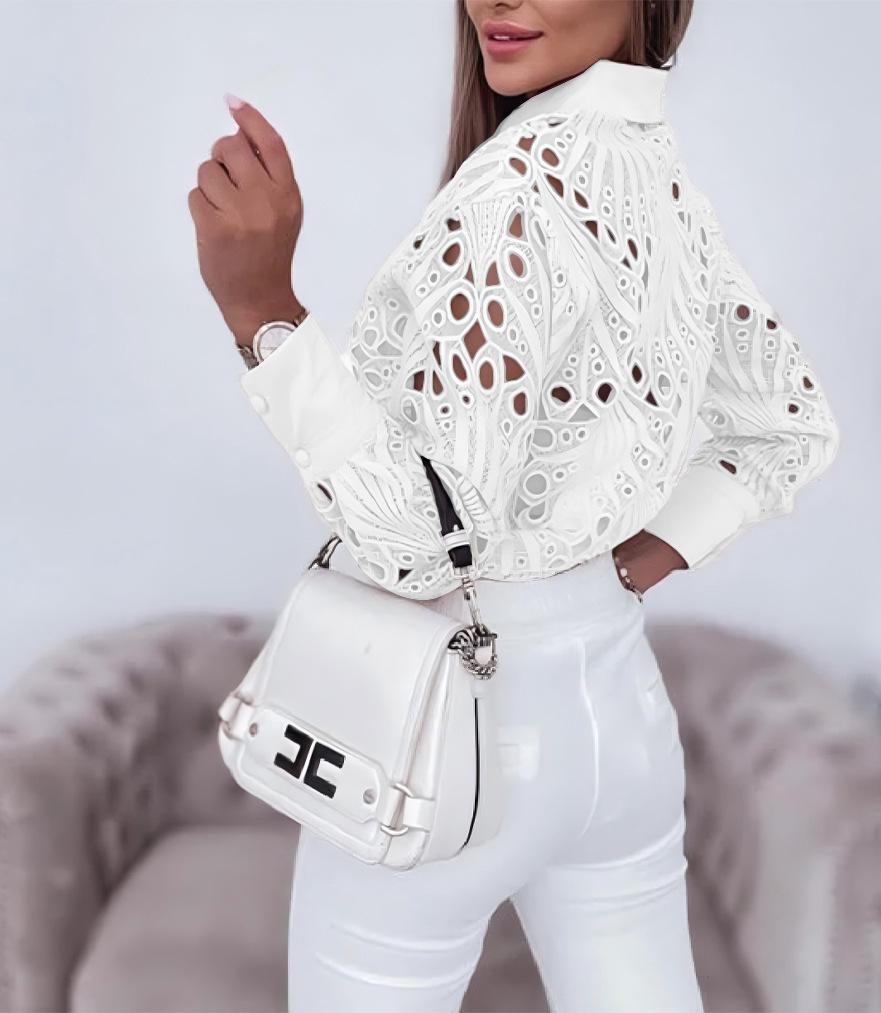 Women's Versatile Spring/Autumn Lace Hollow Long-Sleeve Shirt