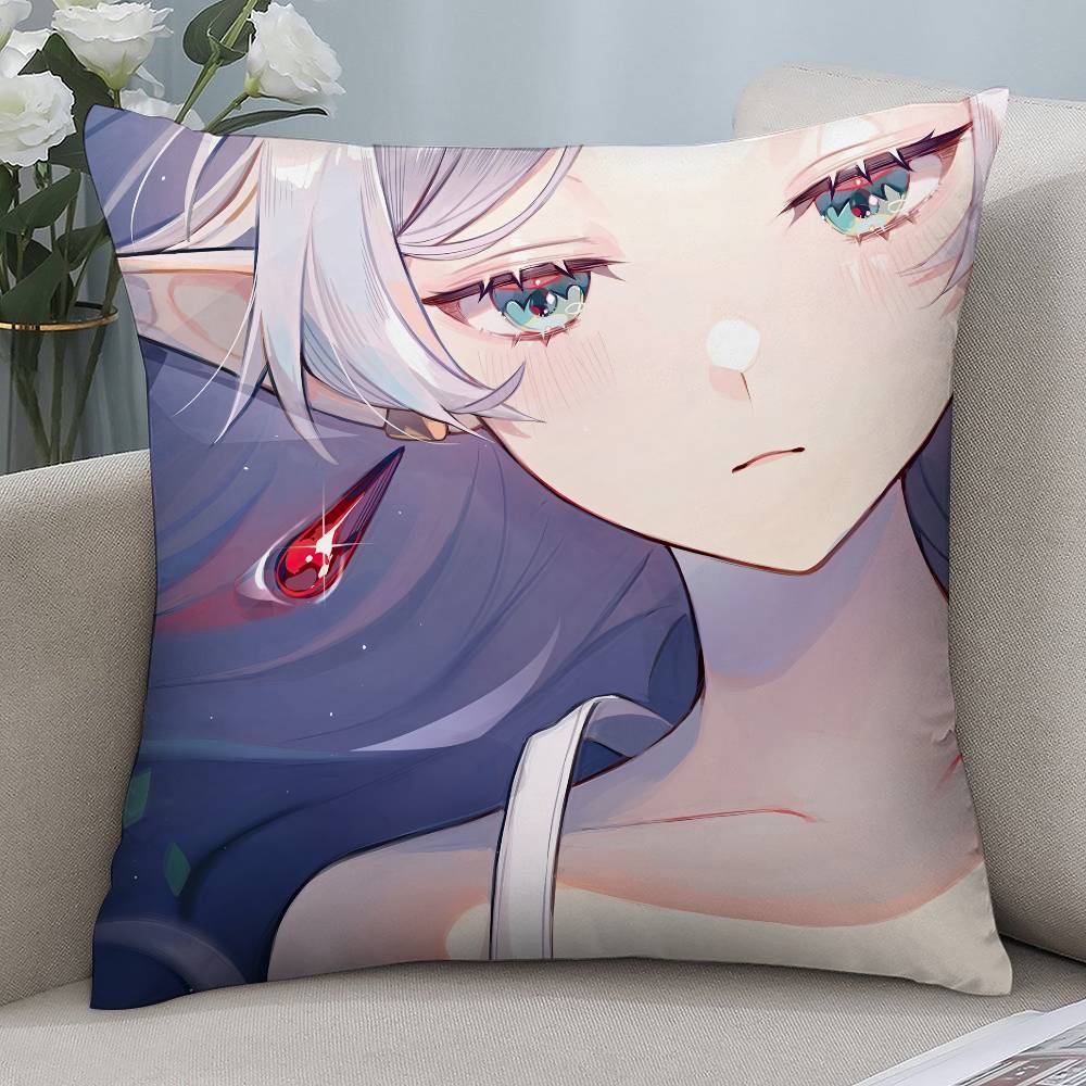 Anime F-Frieren Cute Girl Pillow Case Short Plush Double-sided Print Square Throw Pillow Covers Sofa Home Cushion Decor