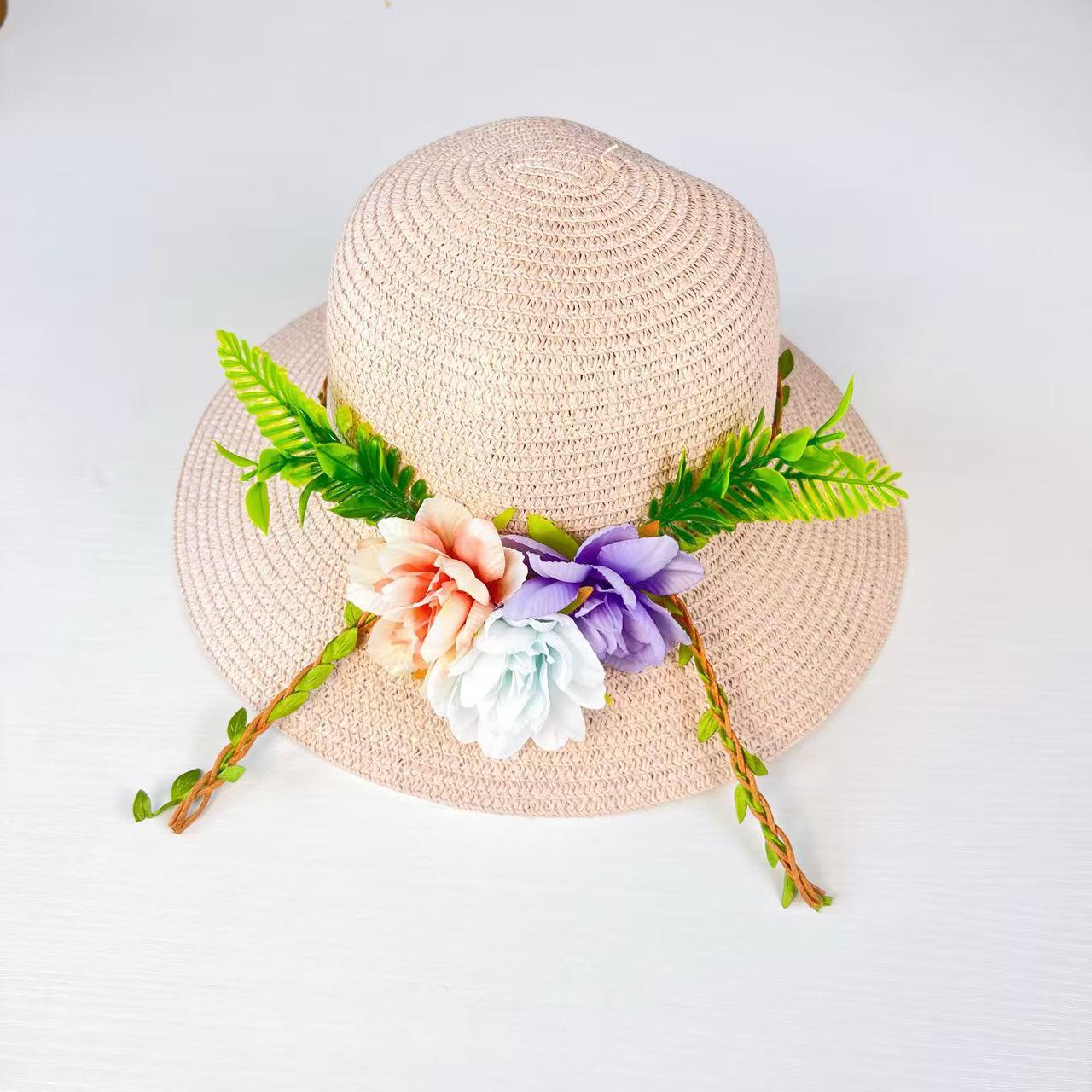 

Handmade Floral Straw Hat - Spring/Summer Sun Protection with DIY Artificial Flowers for Beach and Vacation Adult M (approx. 57cm)
