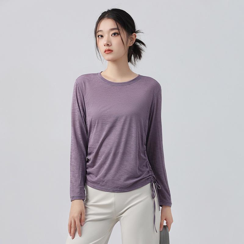 

Women s Autumn Ruched Drawstring Long Sleeve Yoga Cover-Up S