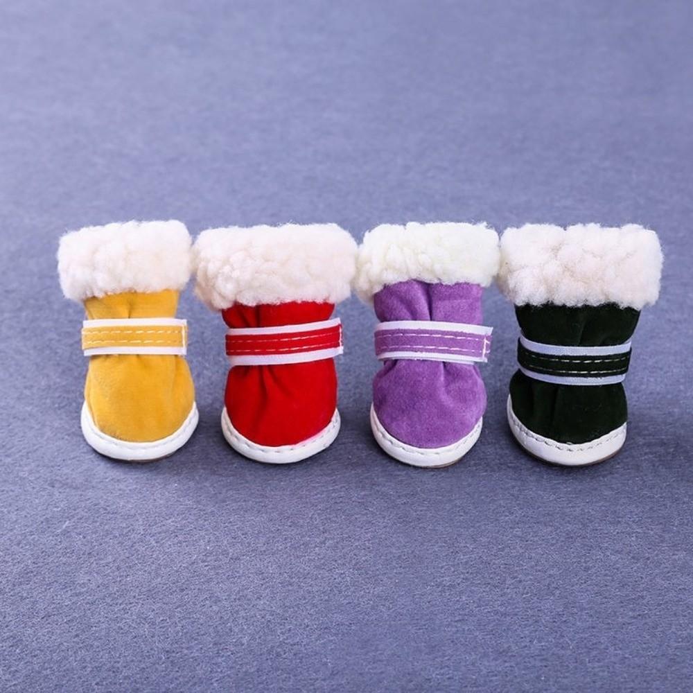 4Pcs Fashion Warm Winter Dog Shoes Thickened Pet Shoes Anti-slip Cotton Dog Footwear for Small Medium Dog