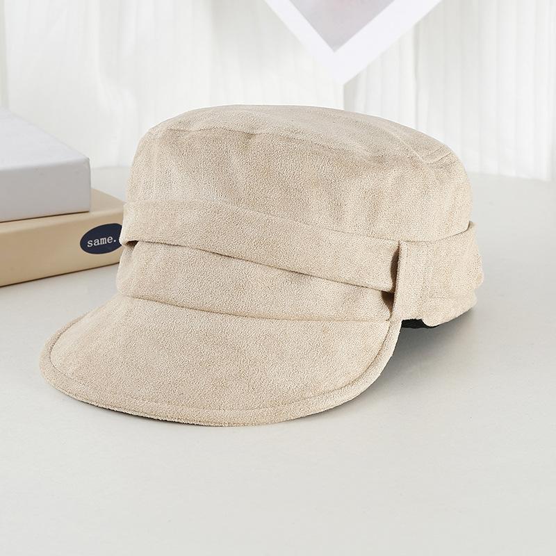 Suede pleated retro flat top hat women's spring and autumn plain face small versatile equestrian hat temperament beret painter hat